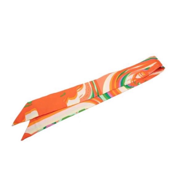 Hermes Multicolor Silk Twilly Scarf with Orange Case - Picture 7 of 8